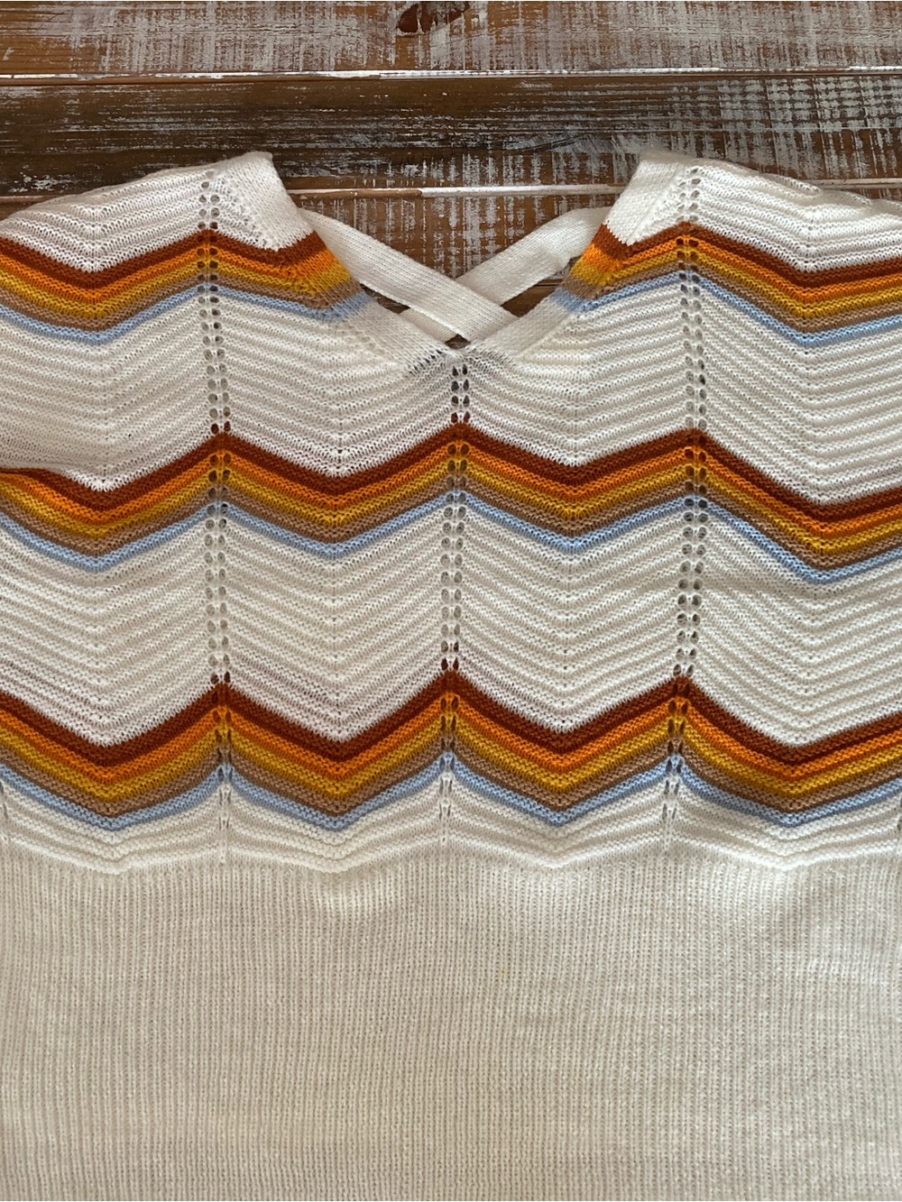 Women's Cream Striped Chevron Knit Sweater